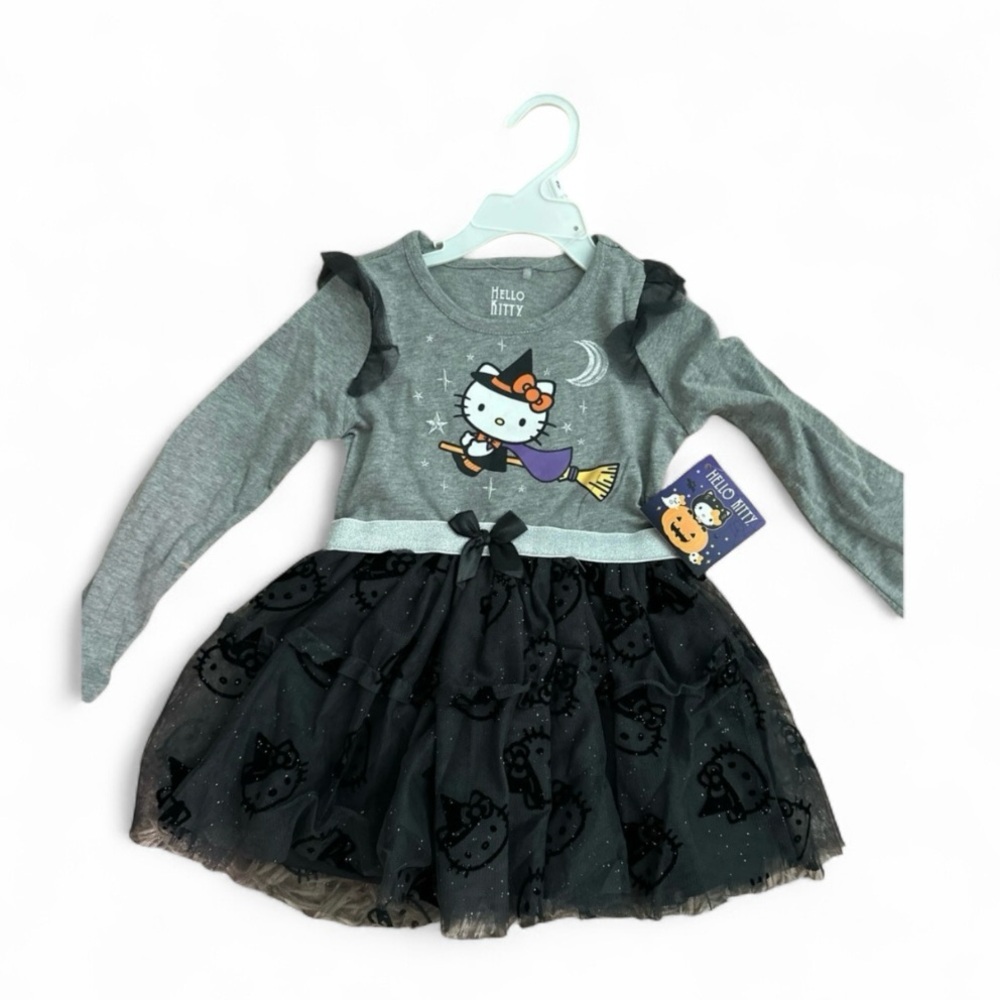 Hello Kitty Gray and Black Sparkling Tutu Long Sleeve Dress - 3T